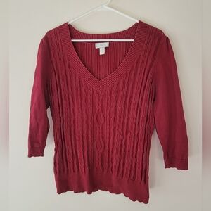 Ann Taylor LOFT Red Cable Knit Sweater - Size L